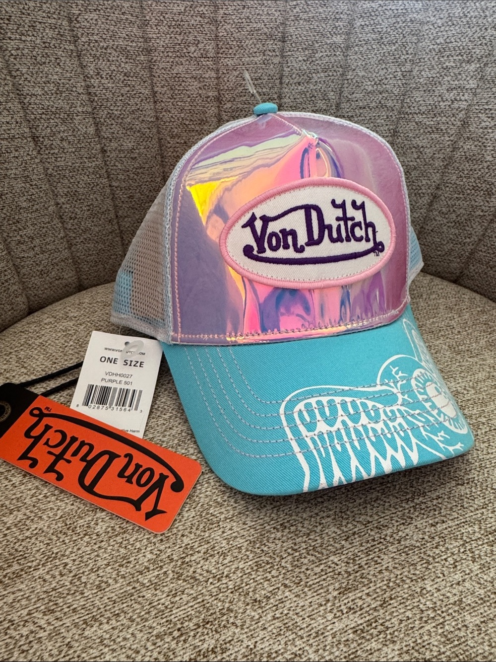 Von Dutch Kids Pink Holographic & Turquoise Trucker Hat